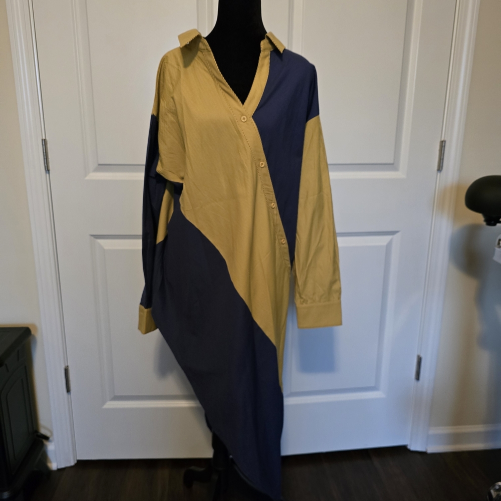 AMPM Asymmetrical Dress in Mustard and Navy